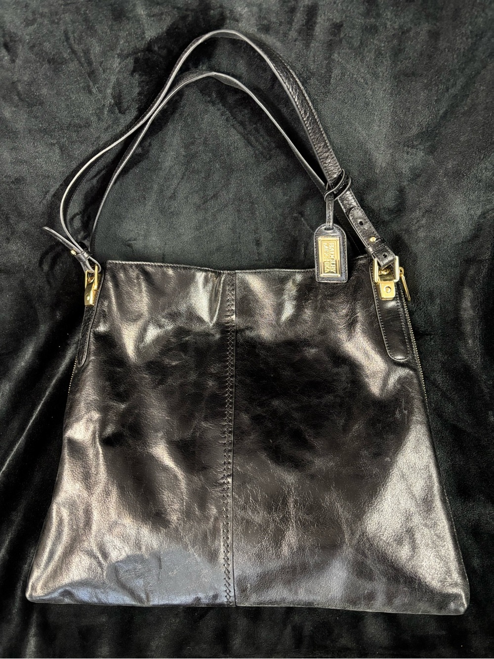 Badgley Mischka Black Genuine Leather Expandable Tote Shoulder Bag